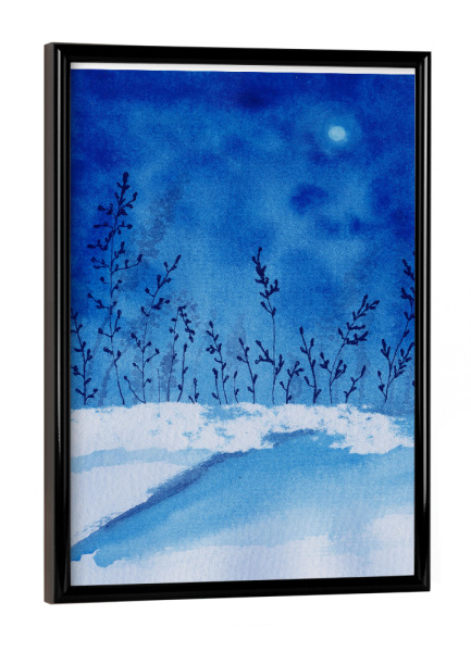 Poster mit schwarzem Rahmen "Winternacht" artboxONE - Natur,Abstrakt,Galaxy - Winterlandschaft,Winterlandschaft,Blau,Monochrom,Aquarell