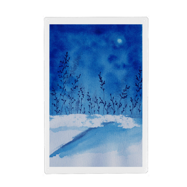 Holzbild "Winternacht" artboxONE - Natur,Abstrakt,Galaxy - Winterlandschaft,Winterlandschaft,Blau,Monochrom,Aquarell