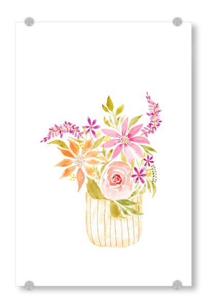 Acrylglasbild "Blumen im Topf" artboxONE - Natur,Floral - Blume,Blumen,Aquarell,Floral,Bunt