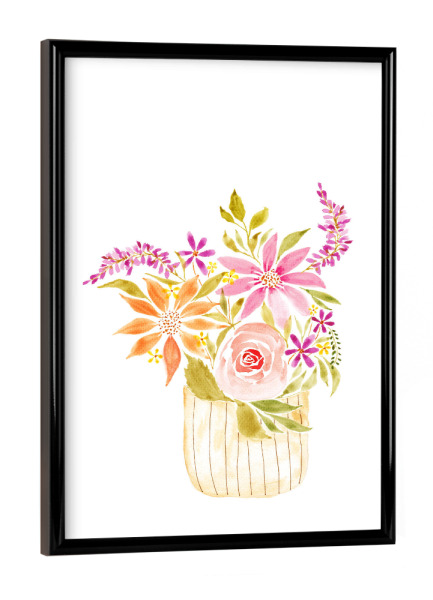 Poster mit schwarzem Rahmen "Blumen im Topf" artboxONE - Natur,Floral - Blume,Blumen,Aquarell,Floral,Bunt