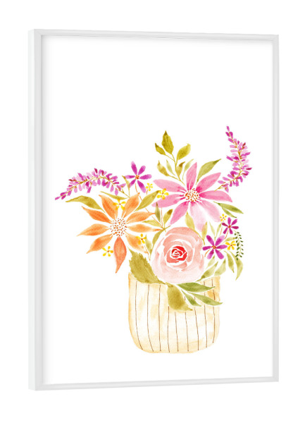 Poster mit weißem Rahmen "Blumen im Topf" artboxONE - Natur,Floral - Blume,Blumen,Aquarell,Floral,Bunt
