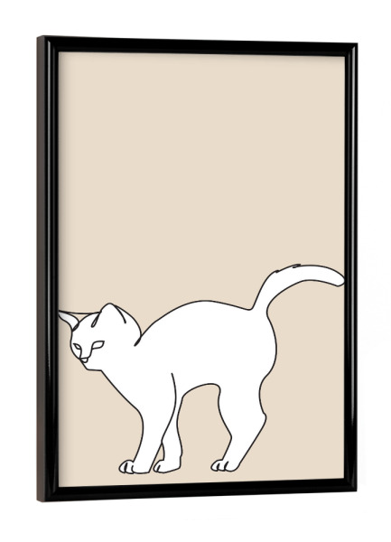 Poster mit schwarzem Rahmen "Minimal cat in beige" artboxONE - Tiere - Katze,Minimalistisch,Tier,Süß,Zeichnung,Beige
