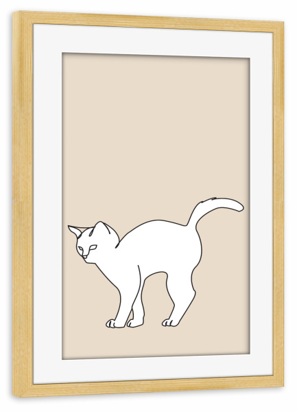 Poster mit Rahmen kiefer "Minimal cat in beige" artboxONE - Tiere - Katze,Minimalistisch,Tier,Süß,Zeichnung,Beige