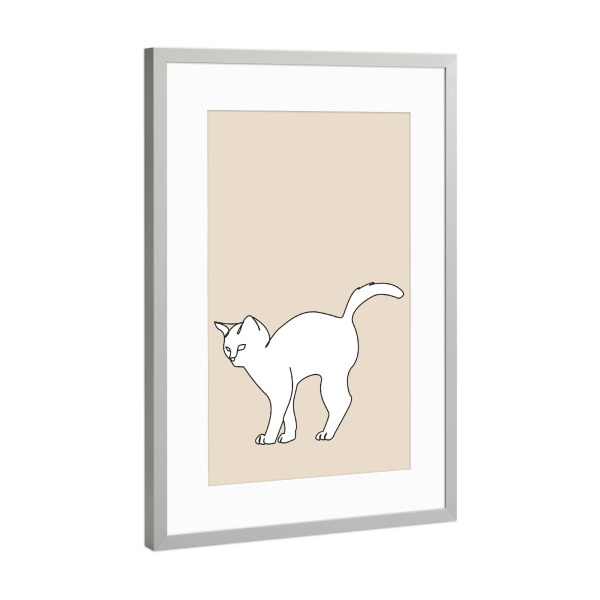Poster mit Rahmen Silber "Minimal cat in beige" artboxONE - Tiere - Katze,Minimalistisch,Tier,Süß,Zeichnung,Beige