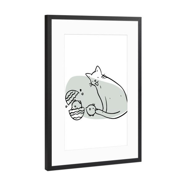 Poster mit Rahmen Schwarz (Metallic) "Süße Katze - März" artboxONE - Tiere,Lustig - Katze,Tier,Minimalistisch,Süß,Lustig