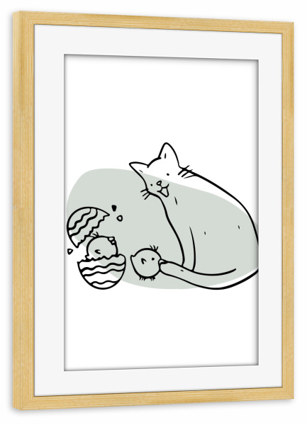 Poster mit Rahmen kiefer "Süße Katze - März" artboxONE - Tiere,Lustig - Katze,Tier,Minimalistisch,Süß,Lustig