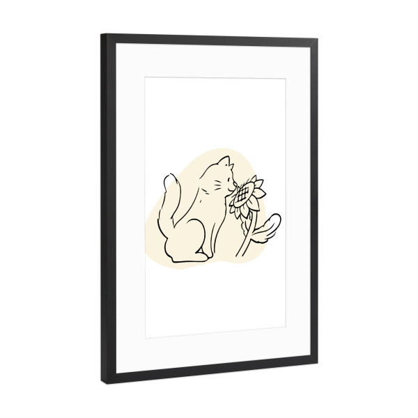 Poster mit Rahmen Schwarz (Metallic) "Süße Katze - Juni" artboxONE - Floral,Tiere,Lustig - Katze,Tier,Minimalistisch,Süß,Lustig,Floral,Blumen