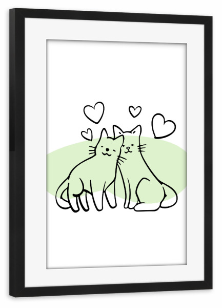 Poster mit Rahmen schwarz "Süße Katzen - Februar" artboxONE - Tiere,Liebe - Katze,Tier,Minimalistisch,Süß,Lustig,Liebe,Herzen,Beziehung