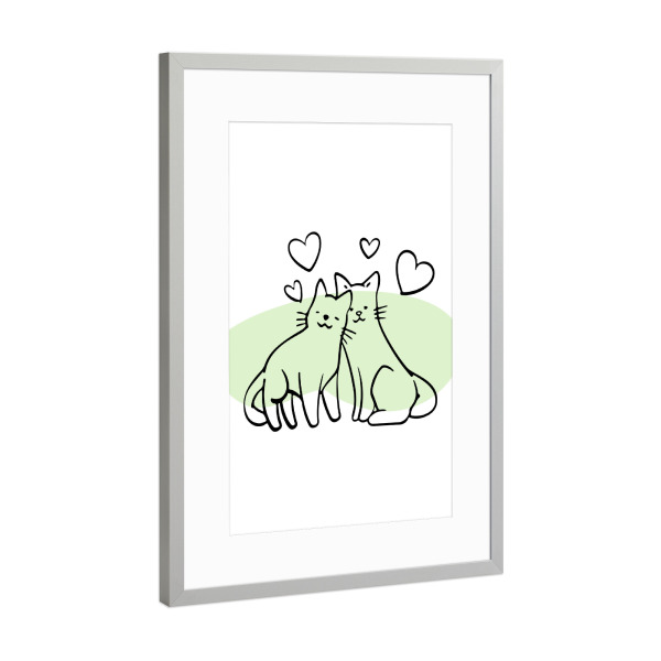 Poster mit Rahmen Silber "Süße Katzen - Februar" artboxONE - Tiere,Liebe - Katze,Tier,Minimalistisch,Süß,Lustig,Liebe,Herzen,Beziehung