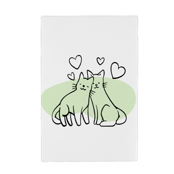 Metall Poster "Süße Katzen - Februar" artboxONE - Tiere,Liebe - Katze,Tier,Minimalistisch,Süß,Lustig,Liebe,Herzen,Beziehung - Blechschild