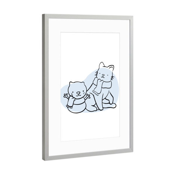 Poster mit Rahmen Silber "Süße Katze - Januar" artboxONE - Tiere,Weihnachten - Katze,Tier,Minimalistisch,Süß,Winter,Schnee katze