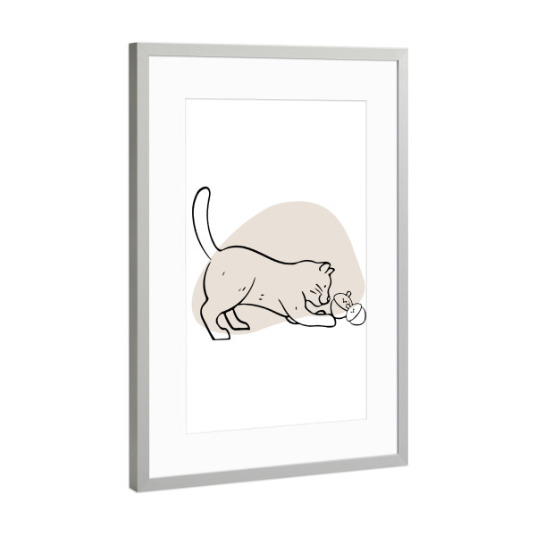 Poster mit Rahmen Silber "Süße Katze - September" artboxONE - Tiere,Lustig - Süß,Katze,Tier,Herbst,Verspielt,Spielen,Minimalistisch