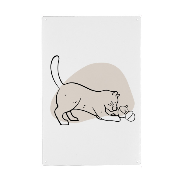 Metall Poster "Süße Katze - September" artboxONE - Tiere,Lustig - Süß,Katze,Tier,Herbst,Verspielt,Spielen,Minimalistisch - Blechschild