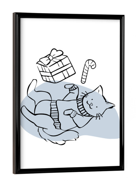 Poster mit schwarzem Rahmen "Süße Katze - Dezember" artboxONE - Tiere,Weihnachten,Lustig