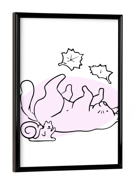 Poster mit schwarzem Rahmen "Süße Katze - November" artboxONE - Tiere,Lustig - Süß,Katze,Minimalistisch,Verspielt,Spielen,Lustig,Herbst,Laub,Blätter