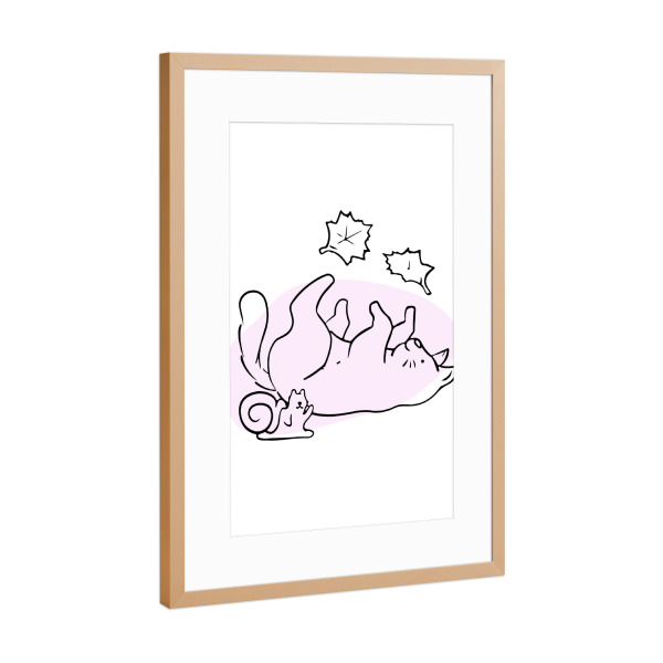Poster mit Rahmen Kupfer "Süße Katze - November" artboxONE - Tiere,Lustig - Süß,Katze,Minimalistisch,Verspielt,Spielen,Lustig,Herbst,Laub,Blätter