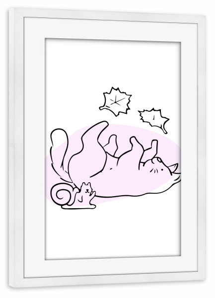 Poster mit Rahmen weiß "Süße Katze - November" artboxONE - Tiere,Lustig - Süß,Katze,Minimalistisch,Verspielt,Spielen,Lustig,Herbst,Laub,Blätter