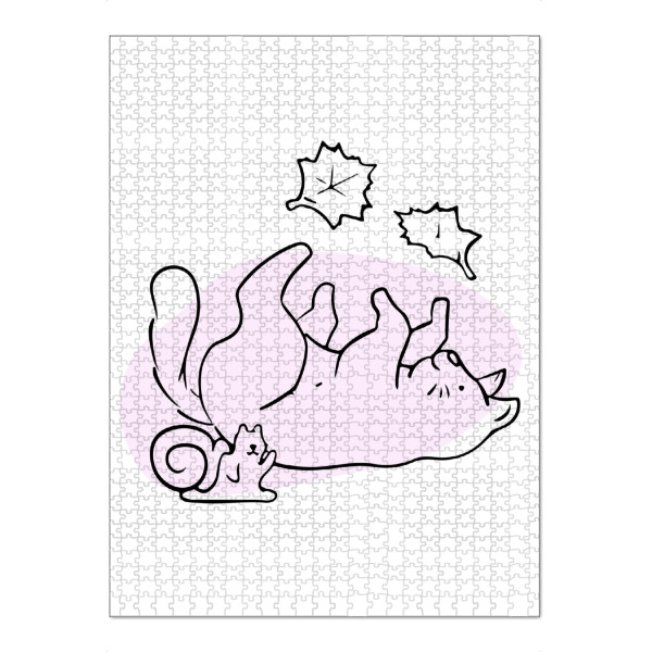 Puzzle Ravensburger "Süße Katze - November" artboxONE - Tiere,Lustig - Süß,Katze,Minimalistisch,Verspielt,Spielen,Lustig,Herbst,Laub,Blätter