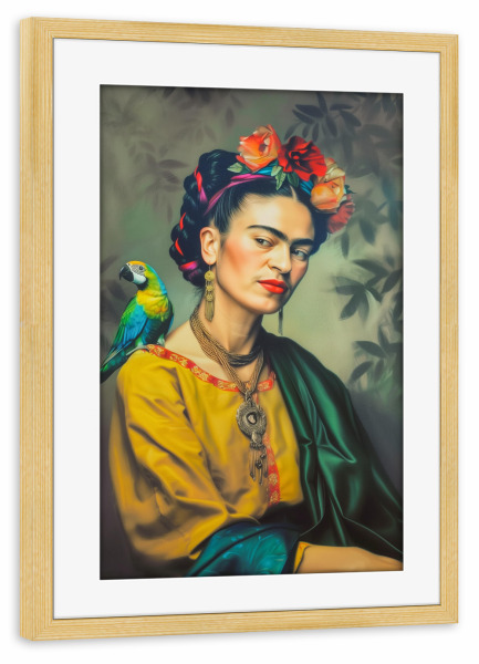 Poster mit Rahmen kiefer "Frida Vogel Liebe" artboxONE - Floral,Menschen,Fashion
