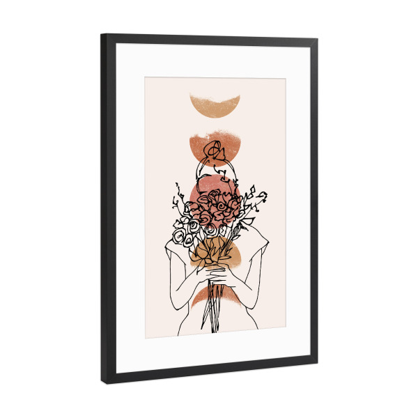 Poster mit Rahmen Schwarz (Metallic) "Sie ist überglücklich" artboxONE - Floral,Menschen,Galaxy