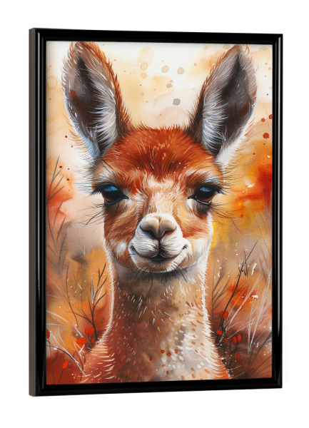 Poster mit schwarzem Rahmen "Baby Alpaca (matart)" artboxONE - Für Kinder,Tiere - Alpaka,Tier,Tiere,Natur,Baby,Niedlich,Gemälde,Aquarell