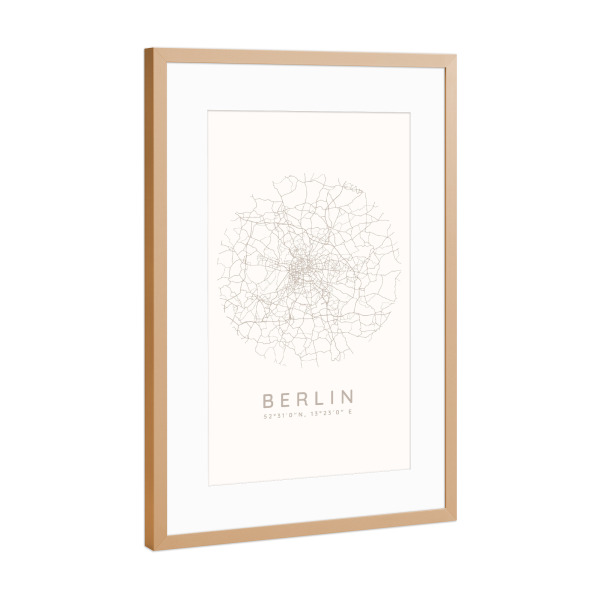 Poster mit Rahmen Kupfer "Berlin minimalistische Karte weiß" artboxONE - Städte / Berlin,Kartografie