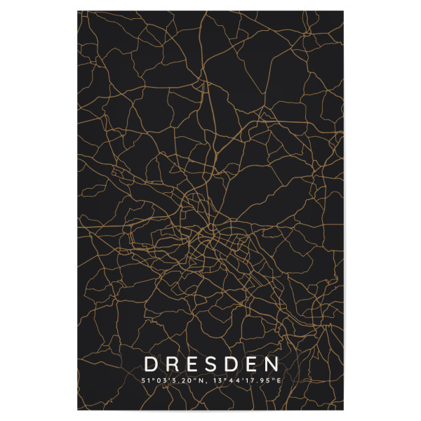 Poster "Dresden minimalist map Dark" artboxONE - Städte,Städte / Dresden,Kartografie