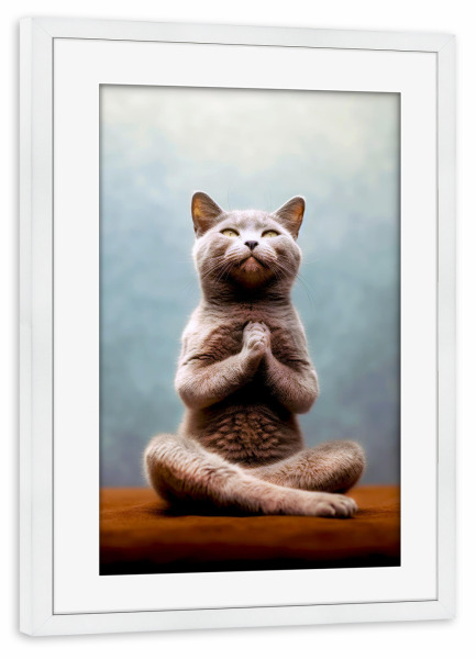 Poster mit Rahmen weiß "Miau Katzenyoga N" artboxONE - Tiere - Katze,Katzen,Yoga,Bewegung,Tier