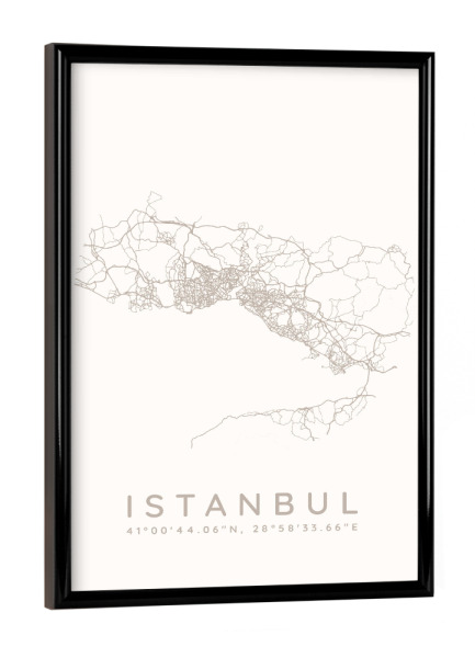 Poster mit schwarzem Rahmen "Istanbul minimalist map white" artboxONE - Städte,Städte / Istanbul,Kartografie