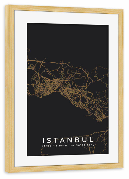 Poster mit Rahmen kiefer "Istanbul minimalist map Dark" artboxONE - Städte,Städte / Istanbul,Kartografie