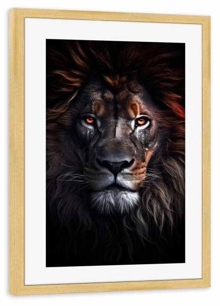 Poster mit Rahmen kiefer "Lion portrait black" artboxONE - Natur,Tiere,Reise / Afrika