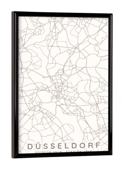 Poster mit schwarzem Rahmen "Düsseldorf minimalist map taupe" artboxONE - Städte,Städte / Düsseldorf,Kartografie