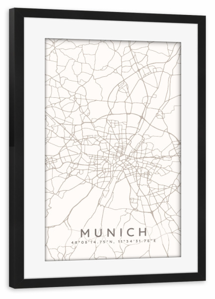Poster mit Rahmen schwarz "Munich minimalist map taupe" artboxONE - Städte,Städte / München,Kartografie