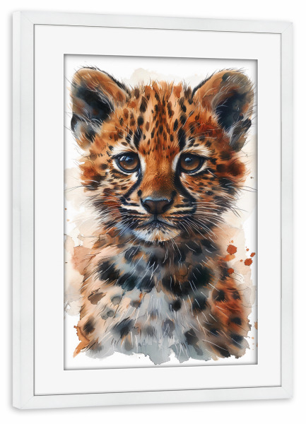Poster mit Rahmen weiß "Baby Leopard (matart)" artboxONE - Für Kinder,Tiere