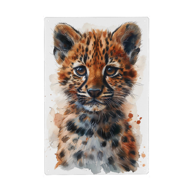 Holzbild "Baby Leopard (matart)" artboxONE - Für Kinder,Tiere - Leopard,Tier,Tiere,Katze,Katzen,Natur,Baby,Niedlich,Wild,Tierwelt,Malerei,Aquarell