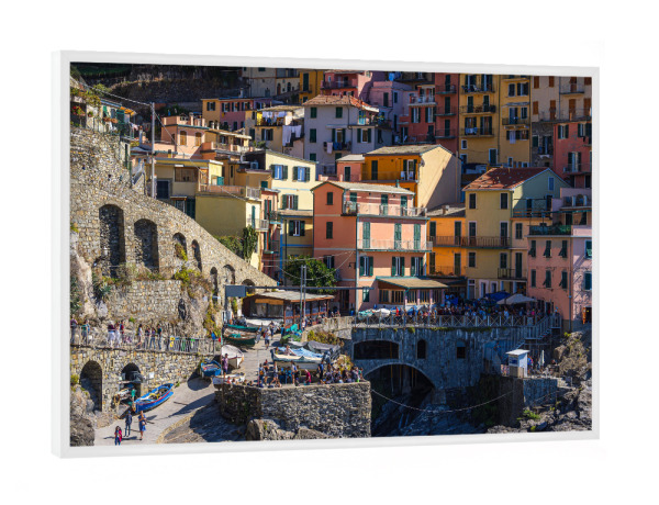 Poster mit weißem Rahmen "Häuser und Felsen in Manarola" artboxONE - Natur,Reise,Architektur,Reise / Länder