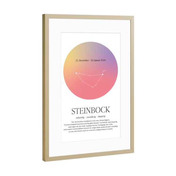 Poster mit Rahmen Gold "Sternbild Sternzeichen Steinbock" artboxONE - Für Kinder,Für Mama,Für Papa,Galaxy