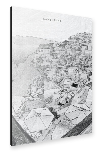 Alu-Dibond "Oia auf Santorin Bleistift Style" 30x20 cm artboxONE