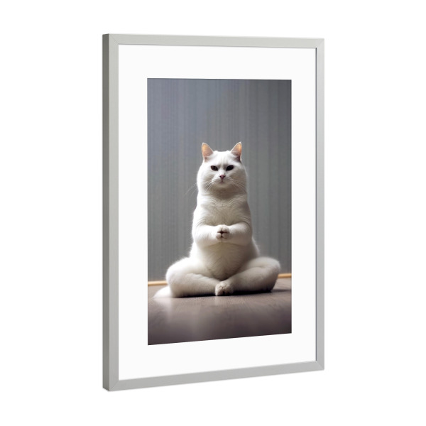 Poster mit Rahmen Silber "Miau Katzenyoga I" artboxONE - Tiere,Lustig - Katze,Katzen,Yoga,Bewegung,Tier