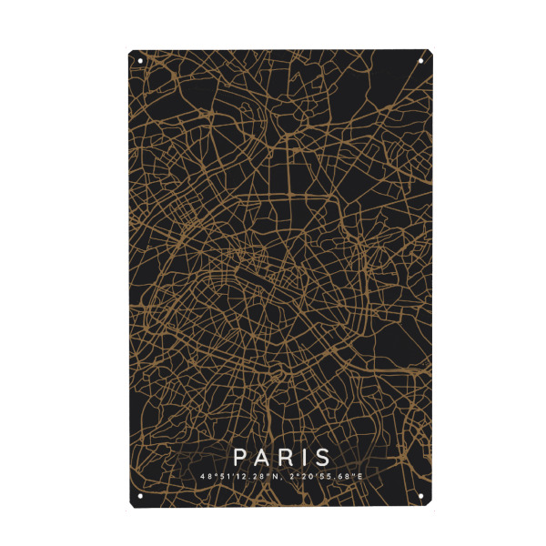 Metall Poster "Paris minimalistische Karte Dunkel" artboxONE - Städte,Städte / Paris,Kartografie
