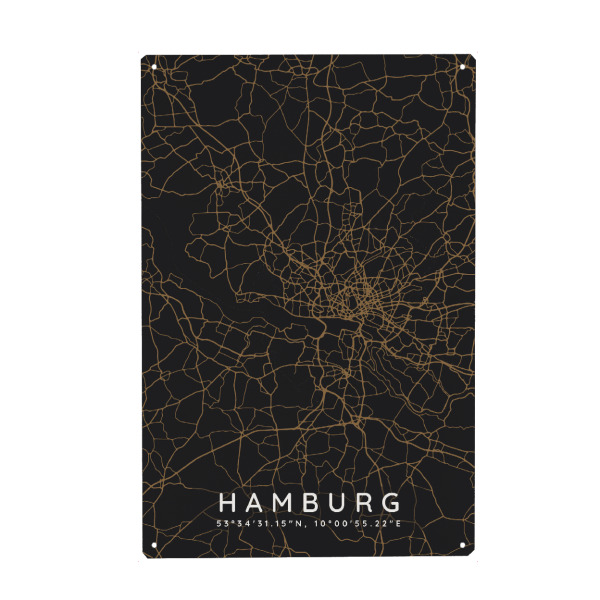 Holzbild "Hamburg - Karte Dunkel" artboxONE - Städte,Städte / Hamburg,Kartografie