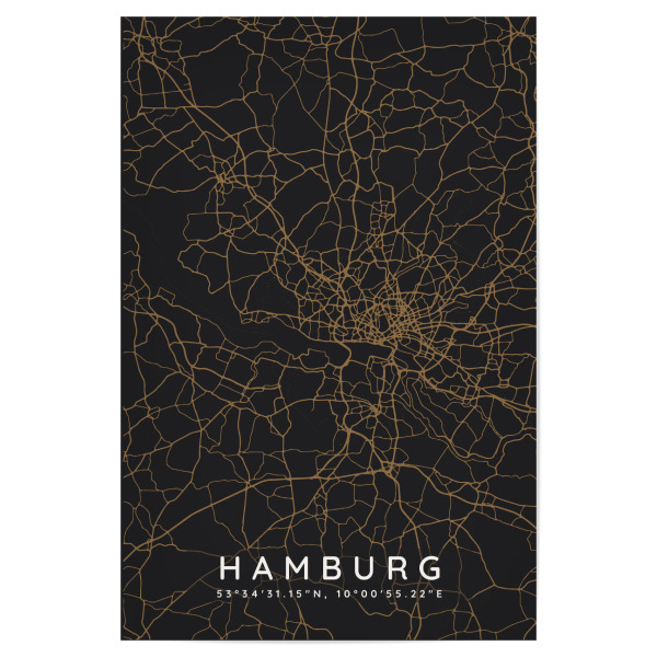 Poster "Hamburg - Karte Dunkel" artboxONE - Städte,Städte / Hamburg,Kartografie