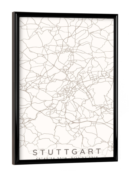 Poster mit schwarzem Rahmen "Stuttgart minimalist map taupe" artboxONE - Städte,Städte / Stuttgart,Kartografie