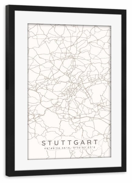 Poster mit Rahmen schwarz "Stuttgart minimalist map taupe" artboxONE - Städte,Städte / Stuttgart,Kartografie