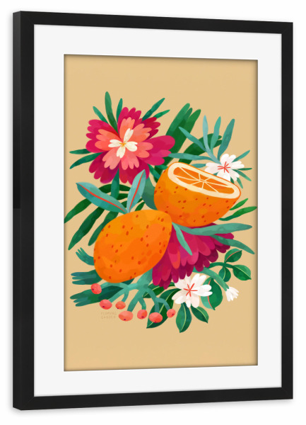 Poster mit Rahmen schwarz "Flaming Garden - Orangen" artboxONE - Natur,Floral,Essen & Trinken / Obst & Gemüse
