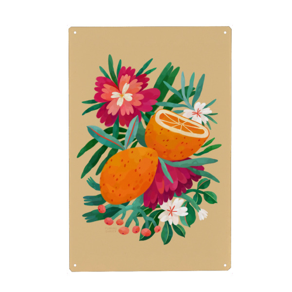 Holzbild "Flaming Garden - Orangen" artboxONE - Natur,Floral,Essen & Trinken / Obst & Gemüse