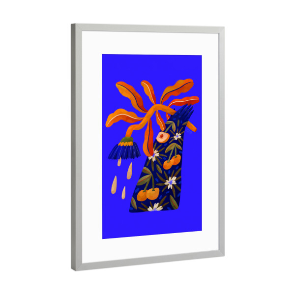 Poster mit Rahmen Silber "Flaming Garden - Hand mit Blume" artboxONE - Natur,Floral,Menschen - Blume,Blüte,Natur,Botanik,Garten,Pflanze,Kontrast,Farbe