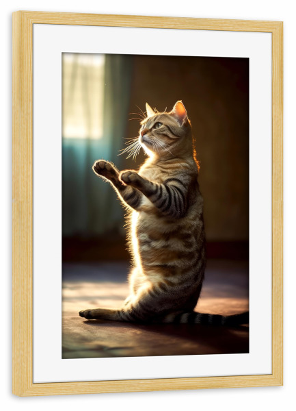 Poster mit Rahmen kiefer "Miau Katzenyoga F" artboxONE - Tiere - Katze,Katzen,Yoga,Bewegung,Tier
