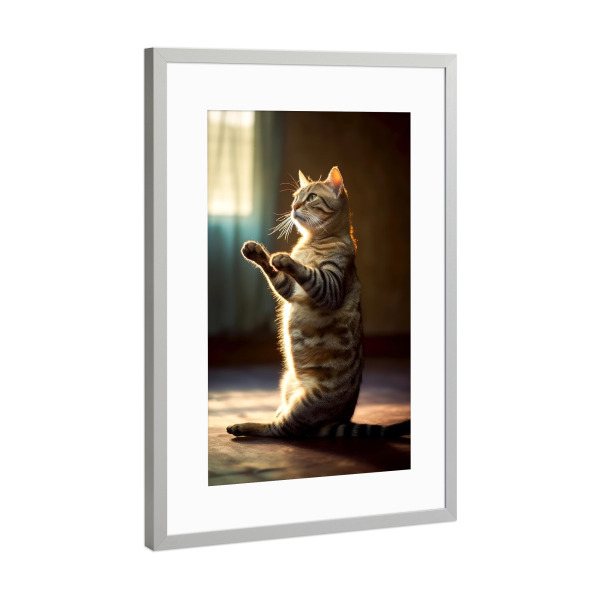 Poster mit Rahmen Silber "Miau Katzenyoga F" artboxONE - Tiere - Katze,Katzen,Yoga,Bewegung,Tier