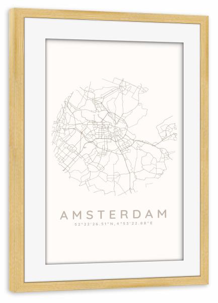 Poster mit Rahmen kiefer "Amsterdam minimalist map" artboxONE - Städte,Städte / Amsterdam,Kartografie